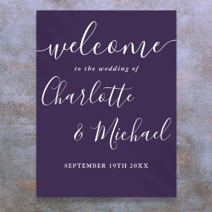 Poster Panneau de bienvenue de mariage à l'écriture viole
