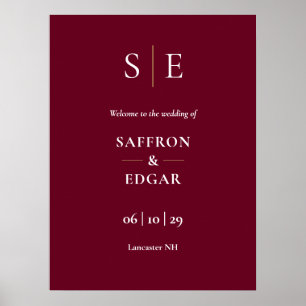 Poster Panneau de bienvenue de mariage à monogramme borde
