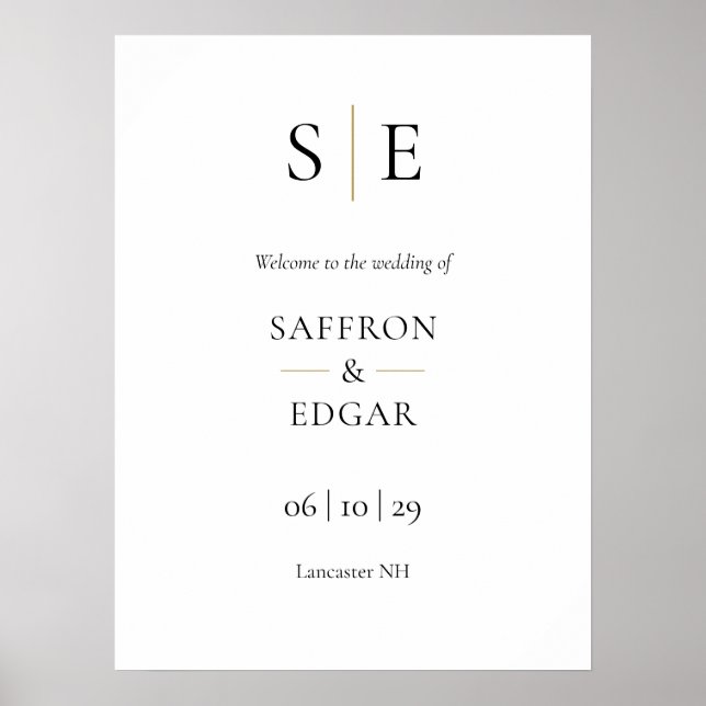 Poster Panneau de bienvenue de mariage à monogramme noir  (Devant)