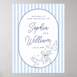 Poster Panneau de bienvenue de mariage à rayures bleues d