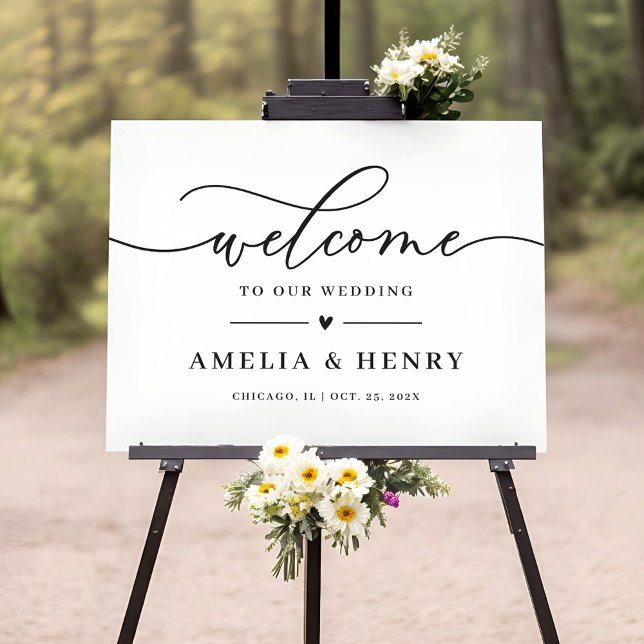 Poster Panneau de bienvenue de mariage à script simple mi (Créateur téléchargé)