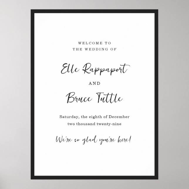 Poster Panneau de bienvenue de mariage à typographie mini (Devant)
