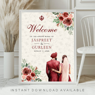 Poster Panneau de bienvenue de mariage Anand Karaj floral
