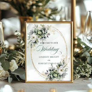 Poster Panneau de bienvenue de mariage au eucalyptus vert