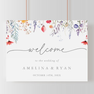 Poster Panneau de bienvenue de mariage aux fleurs sauvage