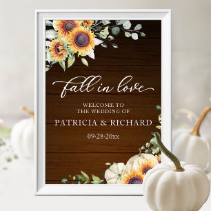 Poster Panneau de bienvenue de mariage aux tournesols ver