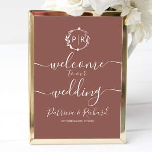 Poster Panneau de bienvenue de mariage avec monogramme su