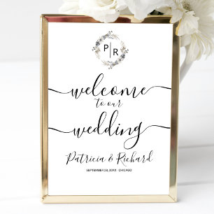 Poster Panneau de bienvenue de mariage avec monogramme su