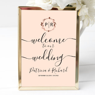 Poster Panneau de bienvenue de mariage avec monogramme su