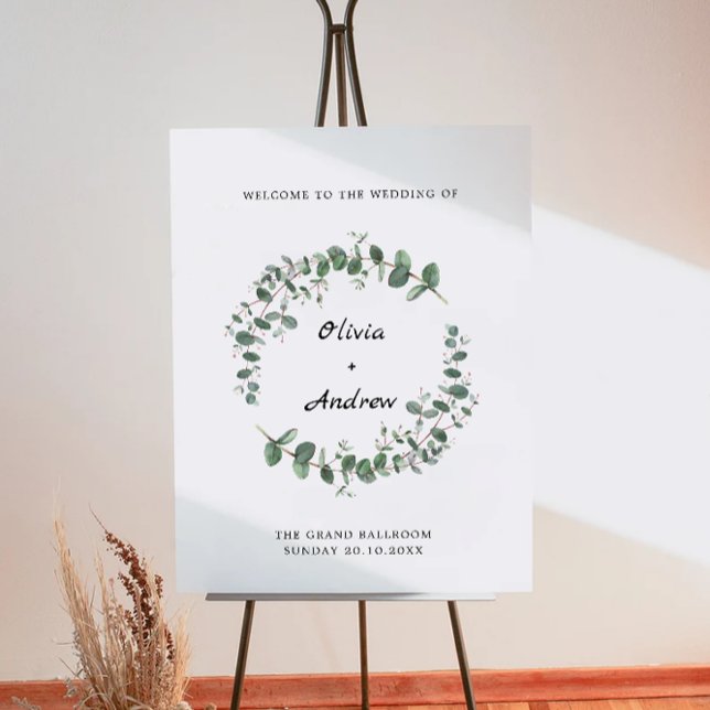 Poster Panneau de bienvenue de mariage avec verdure (Greenery Wedding Welcome Sign)