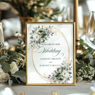 Poster Panneau de bienvenue de mariage avec verdure de co