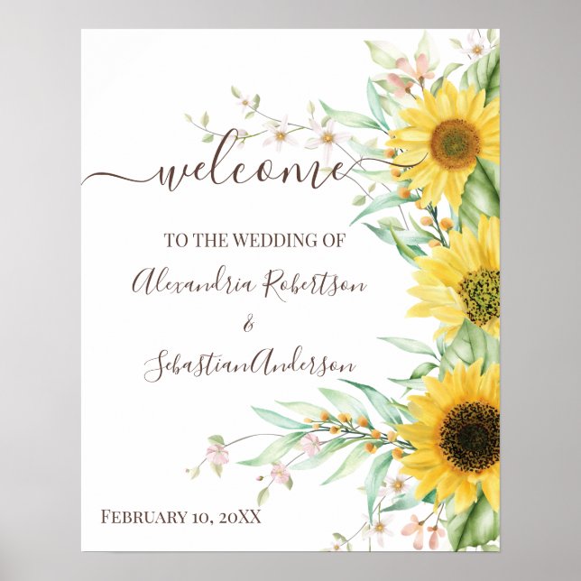 Poster Panneau de bienvenue de mariage avec verdure de to (Devant)