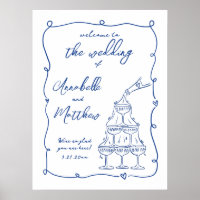 Panneau de bienvenue de mariage bleu fantaisiste d