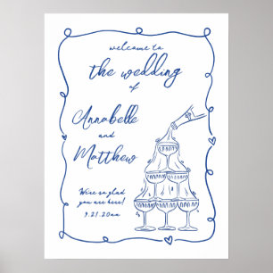 Poster Panneau de bienvenue de mariage bleu fantaisiste d