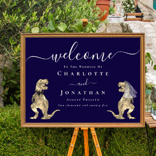 Poster Panneau de bienvenue de mariage bleu marine sur le