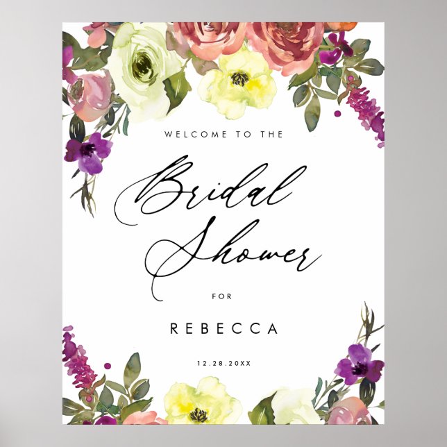 Poster panneau de bienvenue de mariage bohème violet jaun (Devant)