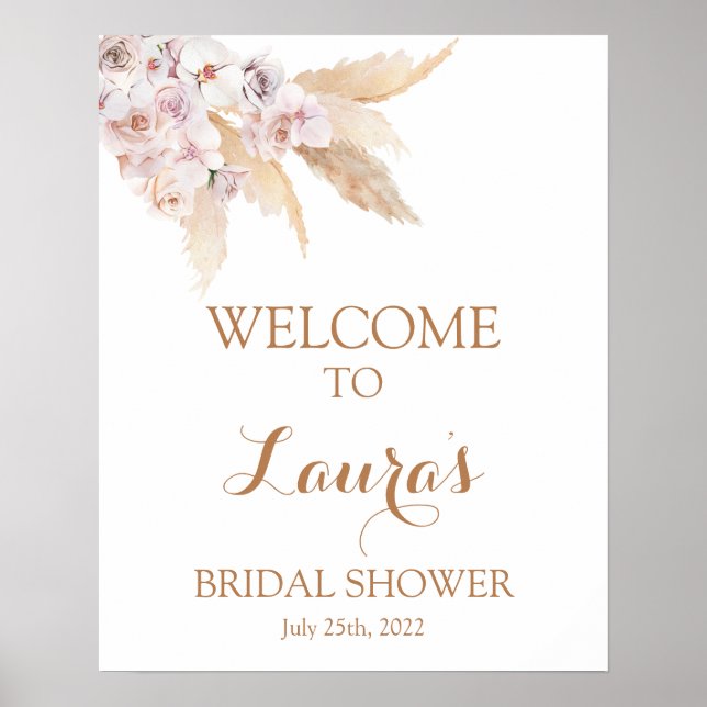 Poster Panneau de bienvenue de mariage boho chic herbe de (Devant)