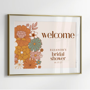 Poster Panneau de bienvenue de mariage boho floral rétro