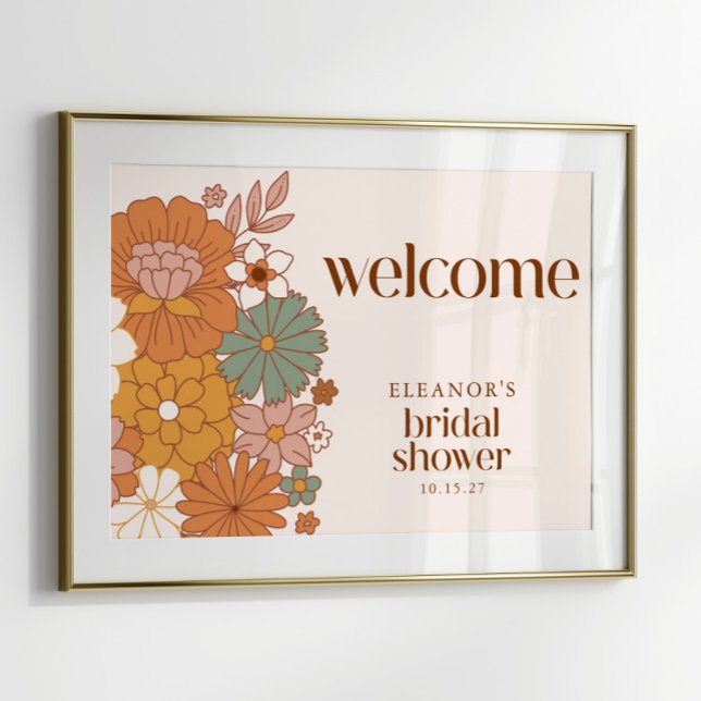 Poster Panneau de bienvenue de mariage boho floral rétro  (Créateur téléchargé)