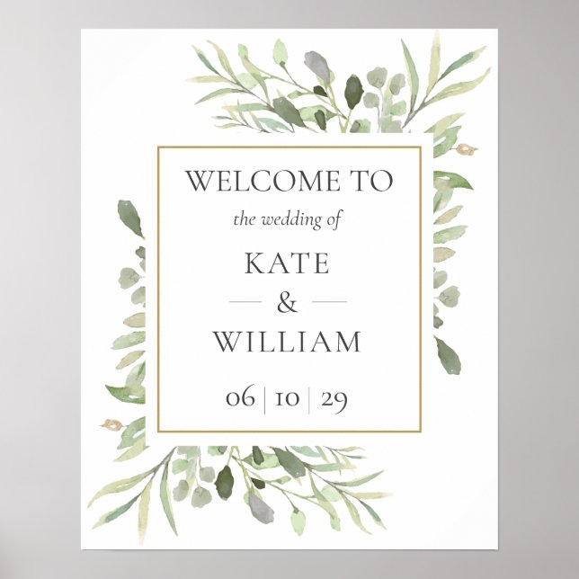 Poster Panneau de bienvenue de mariage botanique de verdu (Devant)