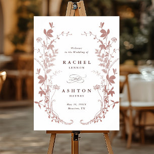 Poster Panneau de bienvenue de mariage botanique rose pou