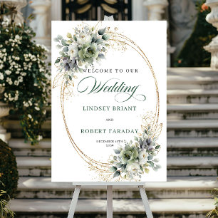 Poster Panneau de bienvenue de mariage botanique Roses bl