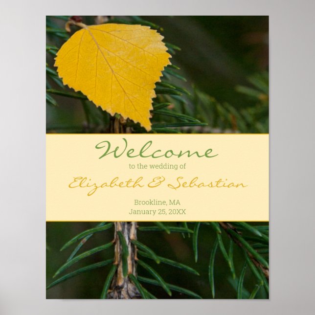 Poster Panneau de BIENVENUE de mariage Branche de pin à f (Devant)