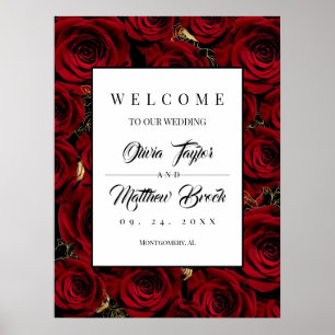 Poster Panneau de bienvenue de mariage Burgundy Dark Gold