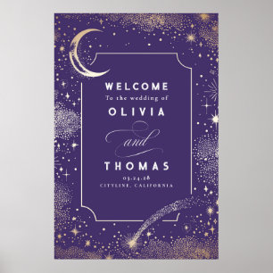 Poster Panneau de bienvenue de mariage céleste nuit étoil