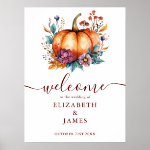 Poster Panneau de bienvenue de mariage citrouille rustiqu