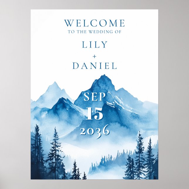 Poster Panneau de bienvenue de mariage de montagne à l'aq (Devant)