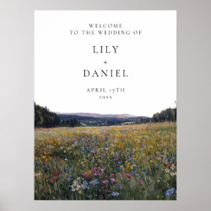 Poster Panneau de bienvenue de mariage de prairie florale