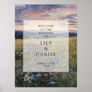 Poster Panneau de bienvenue de mariage de prairie florale