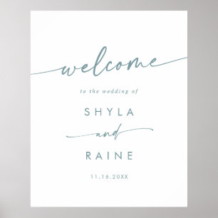 Poster Panneau de bienvenue de mariage DIY sarcelle et bl