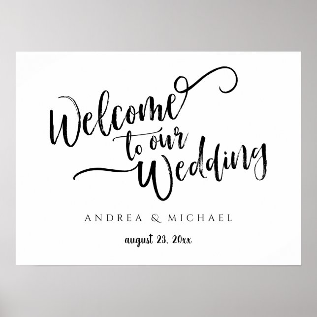 Poster Panneau de bienvenue de mariage - Écriture pinceau (Devant)