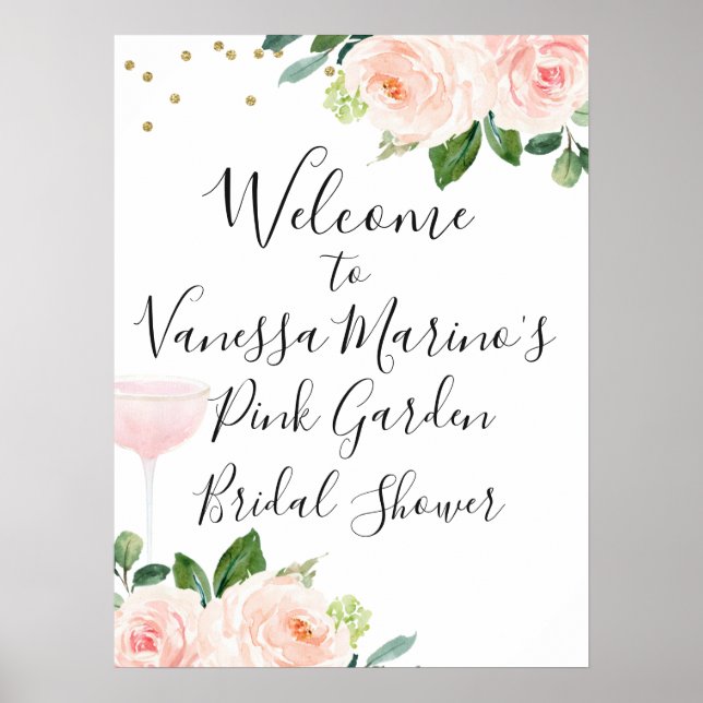 Poster Panneau de bienvenue de mariage Editable Rose Flor (Devant)