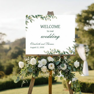 Poster Panneau de bienvenue de mariage élégant aux feuill