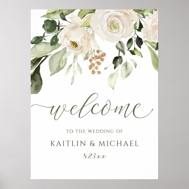 Poster Panneau de bienvenue de mariage élégant avec fleur (Devant)