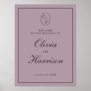 Poster Panneau de bienvenue de mariage élégant mauve et p