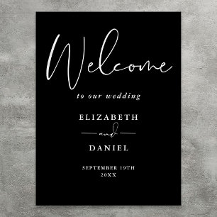 Poster Panneau de bienvenue de mariage élégant noir et bl