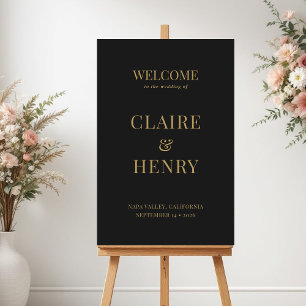 Poster Panneau de bienvenue de mariage élégant noir et or