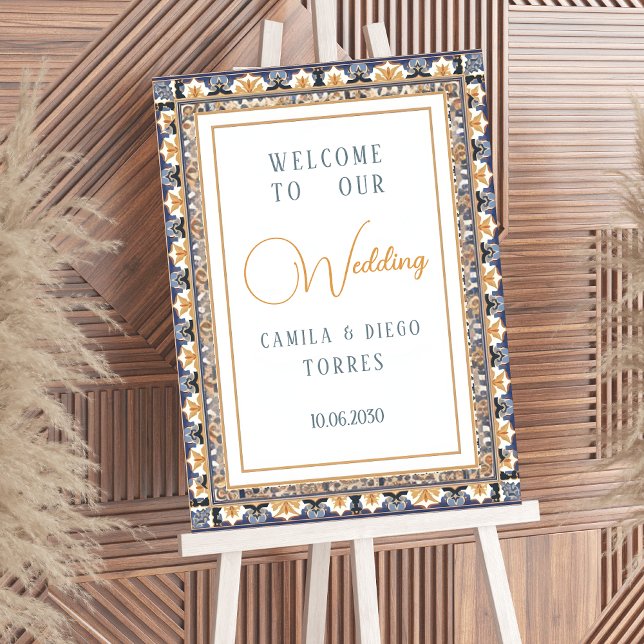 Poster Panneau de bienvenue de mariage en carreaux mexica (Créateur téléchargé)
