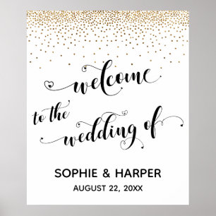Poster Panneau de bienvenue de mariage en confettis dorés