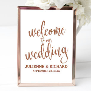 Poster Panneau de bienvenue de mariage en cuivre pailleté
