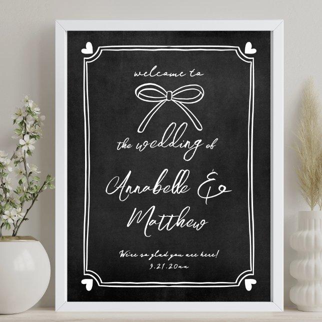 Poster Panneau de bienvenue de mariage fantaisiste à la c (Hand Drawn Chalk Whimsical Wedding Welcome Sign)