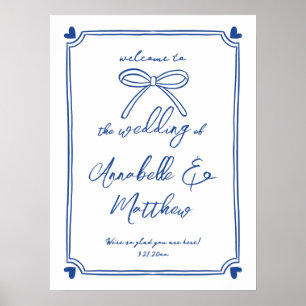 Poster Panneau de bienvenue de mariage fantaisiste bleu b