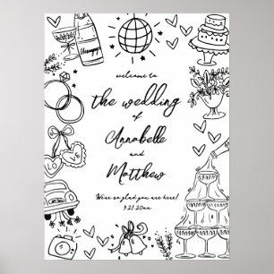 Poster Panneau de bienvenue de mariage fantaisiste dessin