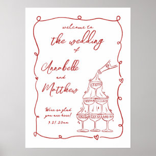 Poster Panneau de bienvenue de mariage fantaisiste rouge 
