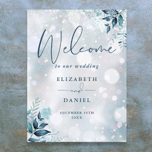 Poster Panneau de bienvenue de mariage floral à flocons d