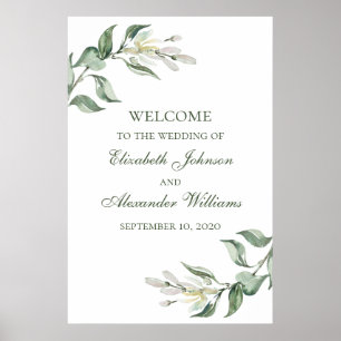 Poster Panneau de bienvenue de mariage floral à la verdur